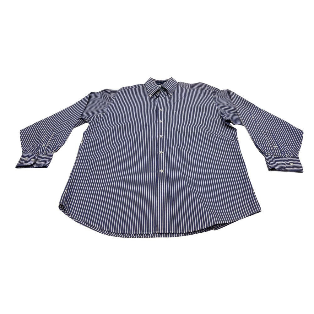 Mens Blue White Yellow Striped Button Down Shirt Long Sleeve Pocket Size XL